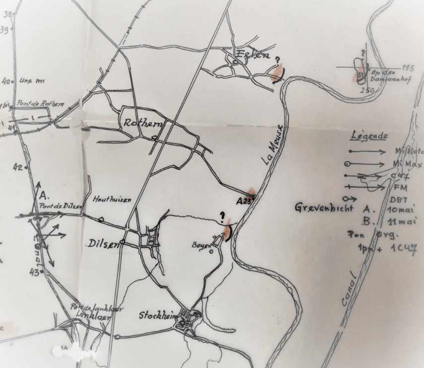 Operatiegebied van het peloton van OLt Dupont rond bunker A23 (originele schets)