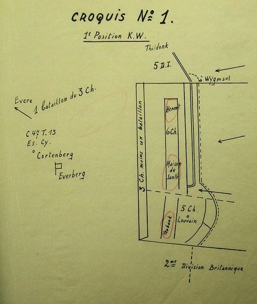 Opstelling van 10Div op 11 mei 1940 na overname van de ondersector van 3J door de 5Div (bron: CDH).