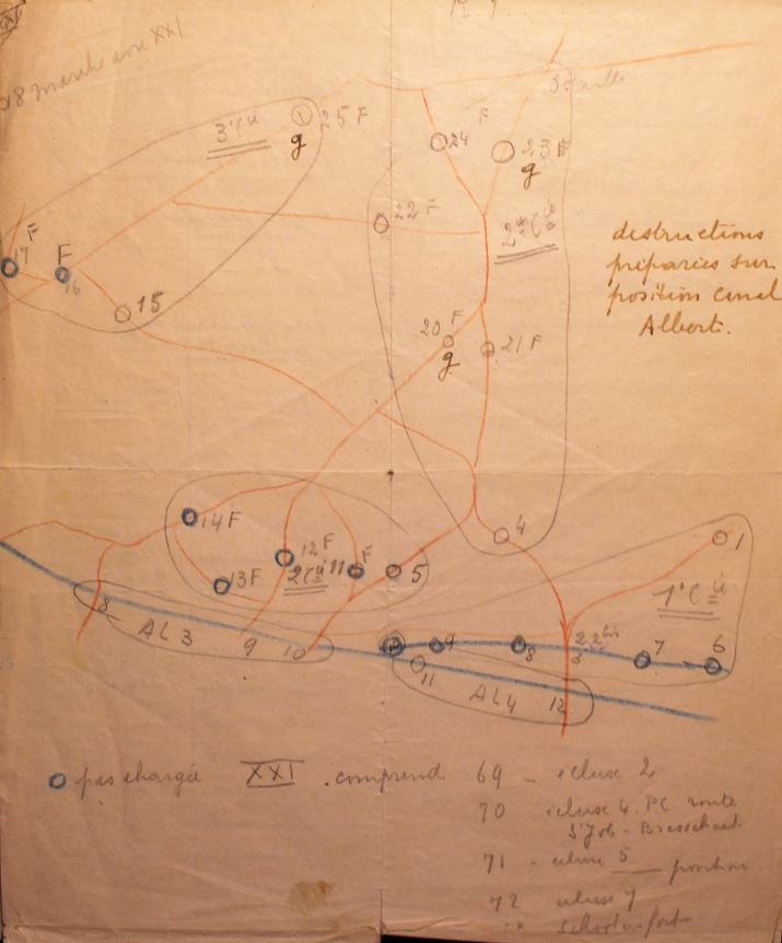 Actiegebied van de drie compagnies van het 22Gn op 10 mei 1940.