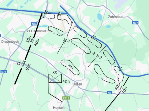 Opstelling infanterieregimenten 4Div op 10 mei 1940 (projectie op recente kaart)