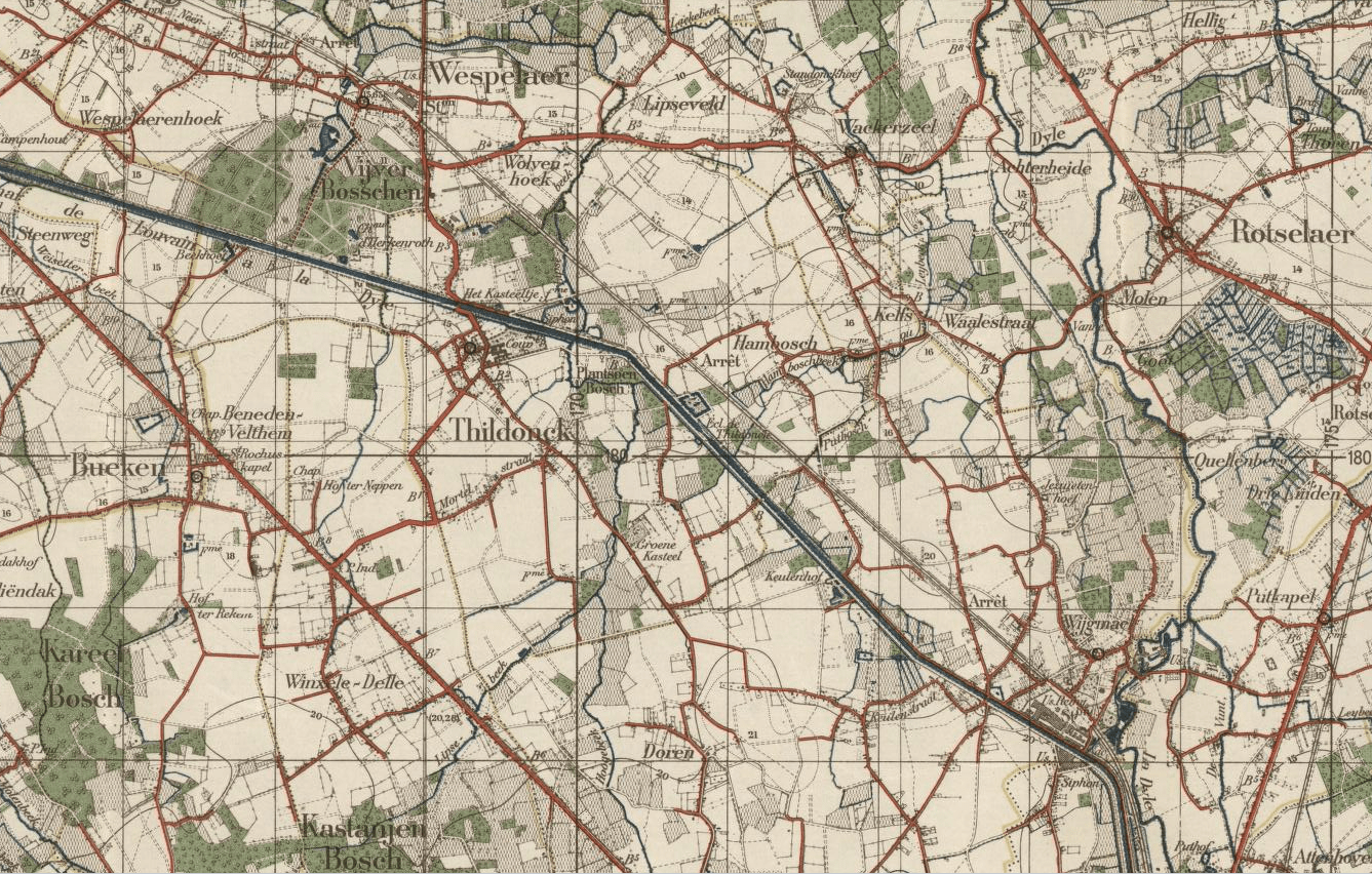 Ondersector van 4J achter het Kanaal Leuven-Dijle (vooroorlogse kaart)