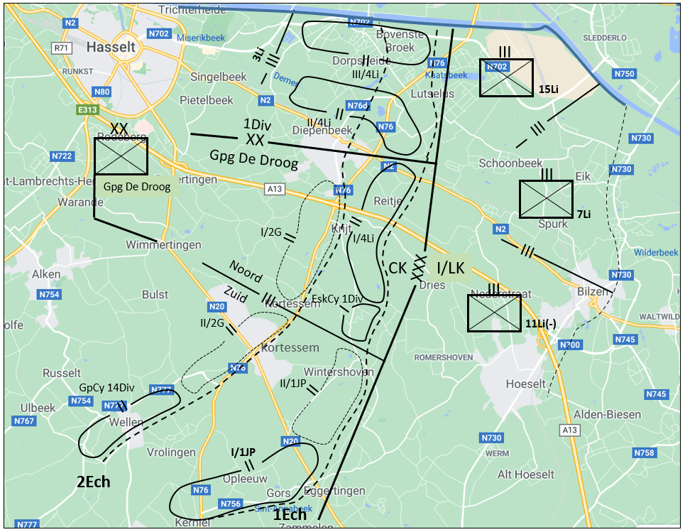 Opstelling van de Gpg De Droog op de oostflank van het CK om 11u30.