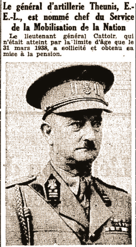 De Algemene Directie van de Dienst der Mobilisatie van de Natie werd sinds september 1937 geleid door LtGen Emile Theunis.