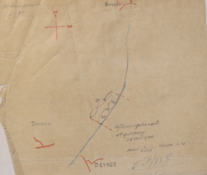Initiële opstelling van II/11Li op 23 mei (originele schets gesigneerd door Cdt Goole - dossier 11Li ADIV)