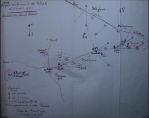 Opstelling van I/23A aan de vooravond van de oorlog. Originele schets uit verslag van Maj Lagouge.