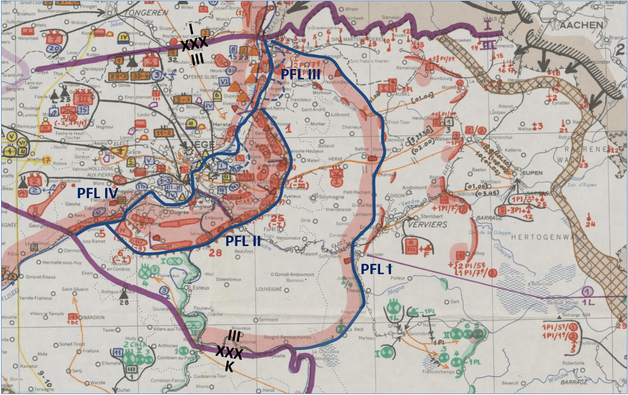 Opstelling van het III/LK in en rond de Versterkte Positie Luik.