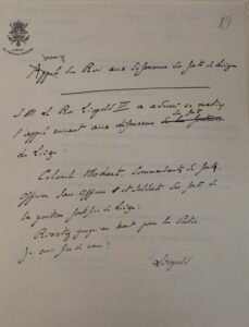 Originele tekst van de boodschap van Leopold III voor de verdedigers van de forten van Luik.
