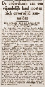 Krantenbericht uit Het Nieuwsblad van 11 mei 1940.